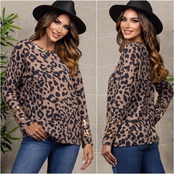 Blossom Boutique Tops - 2 LEFT! USA MADE Women's Leopard Print Gold Foil Accent Fall Soft Top